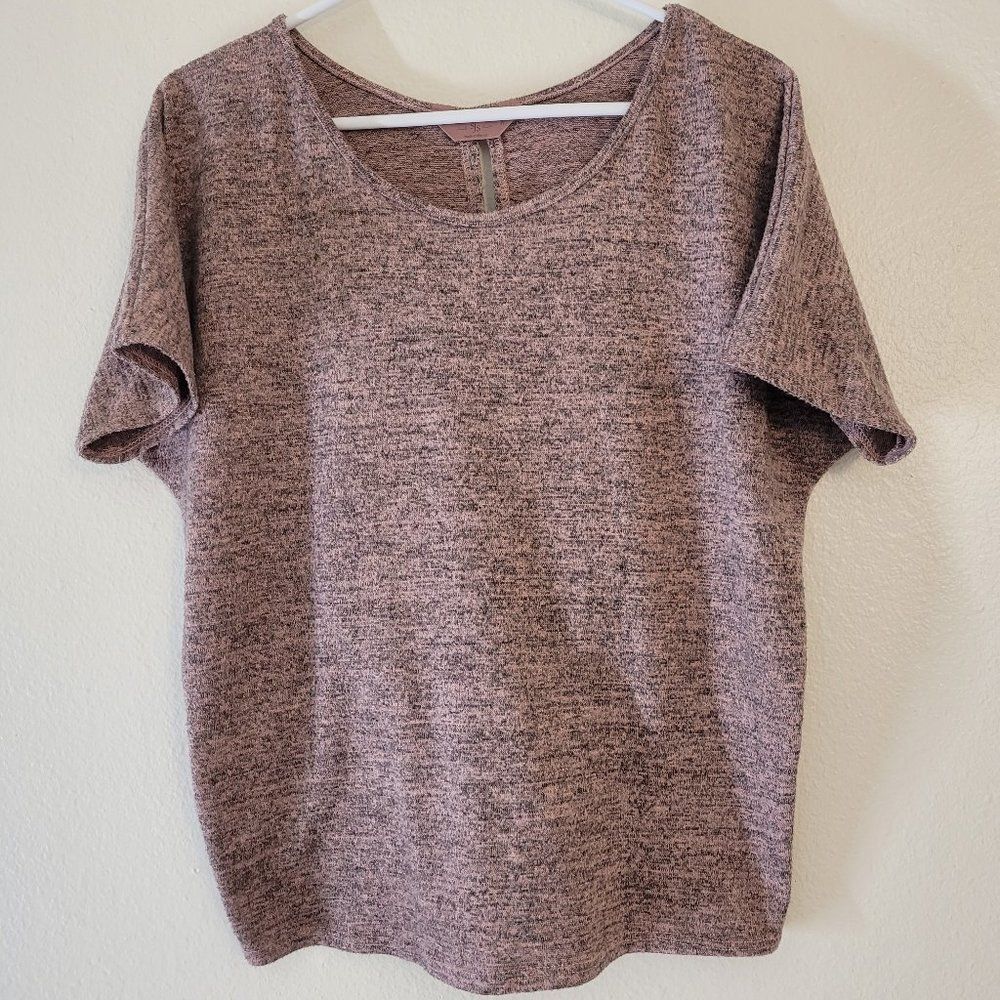 sjs heathered pink & gray twist cinched fuzzy short sleeve top
